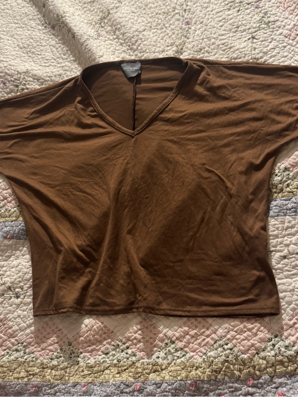 Olivia Rae Brown V-Neck Boxy Tunic Top